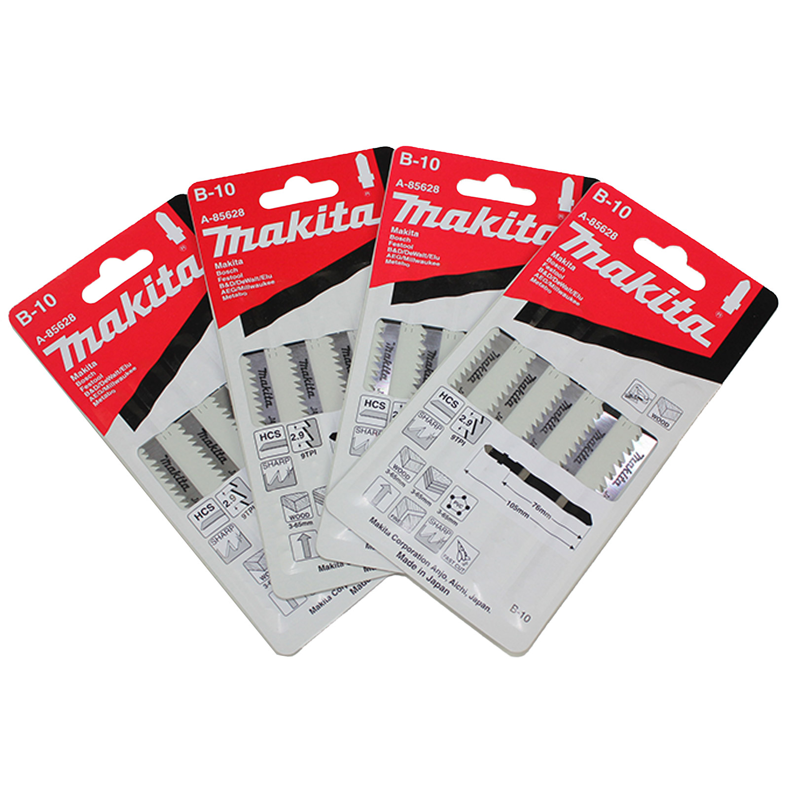 4 Stück Makita HCS Stichsägeblatt-Set B-10 - A-85628 - VPE 5 Stück