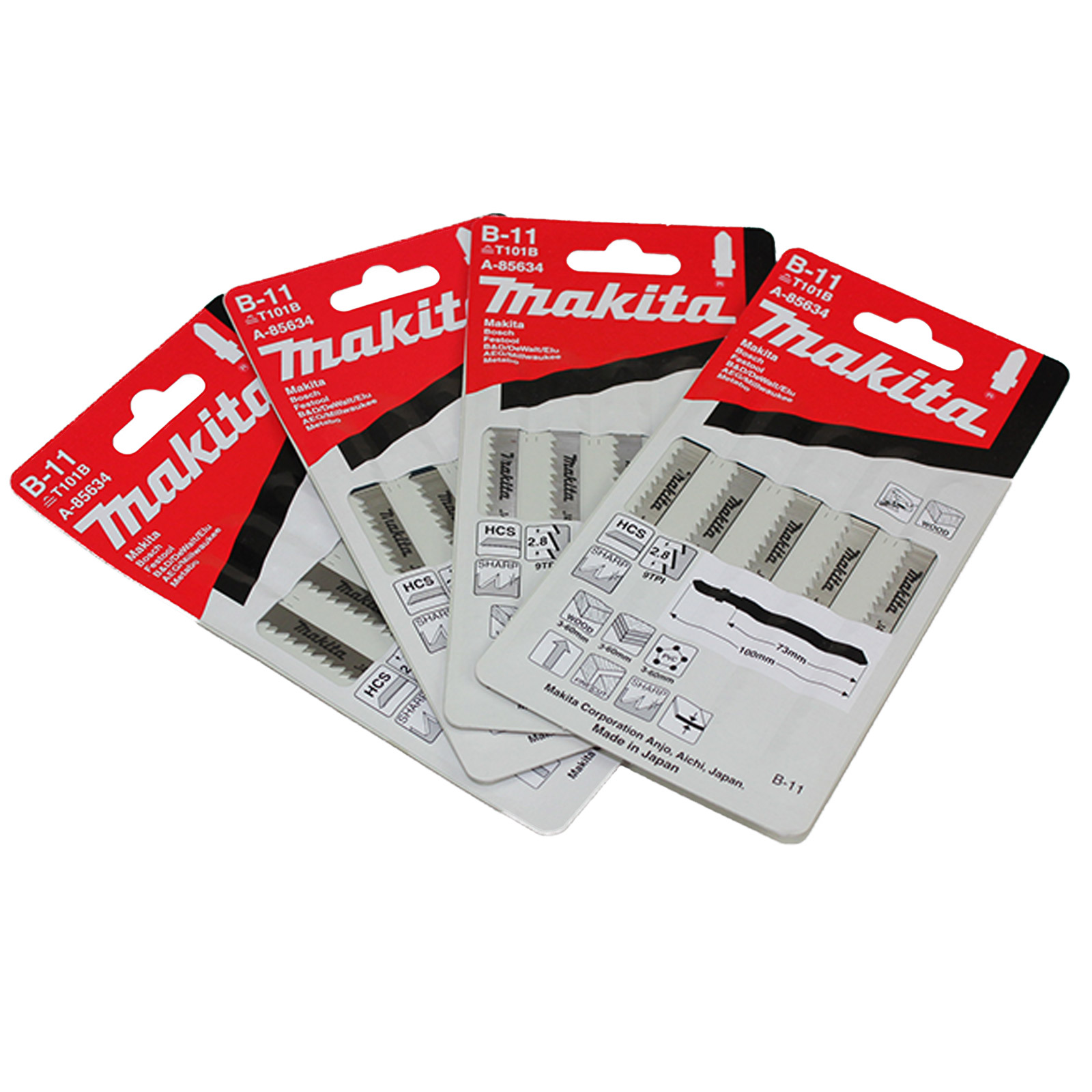 4 Stück Makita HCS Stichsägeblatt-Set B-11 - A-85634 - VPE 5 Stück